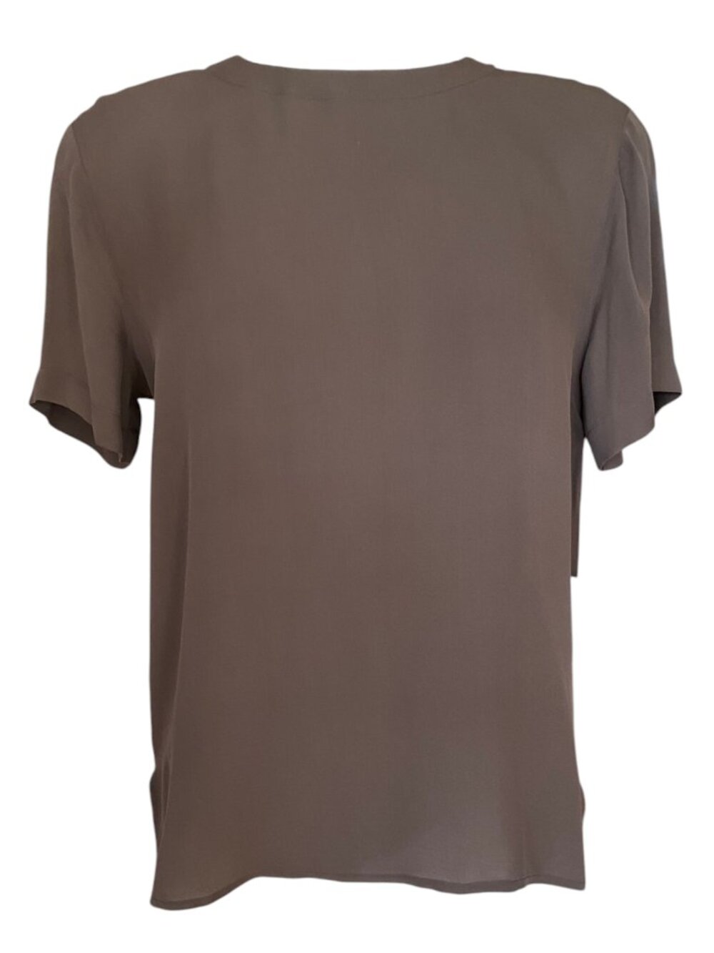 NWT Jones New York 100% Silk Chocolate Brown Short Sleeve Minimalist Blouse-10